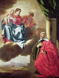 Pierre Tullier devant la Vierge et l